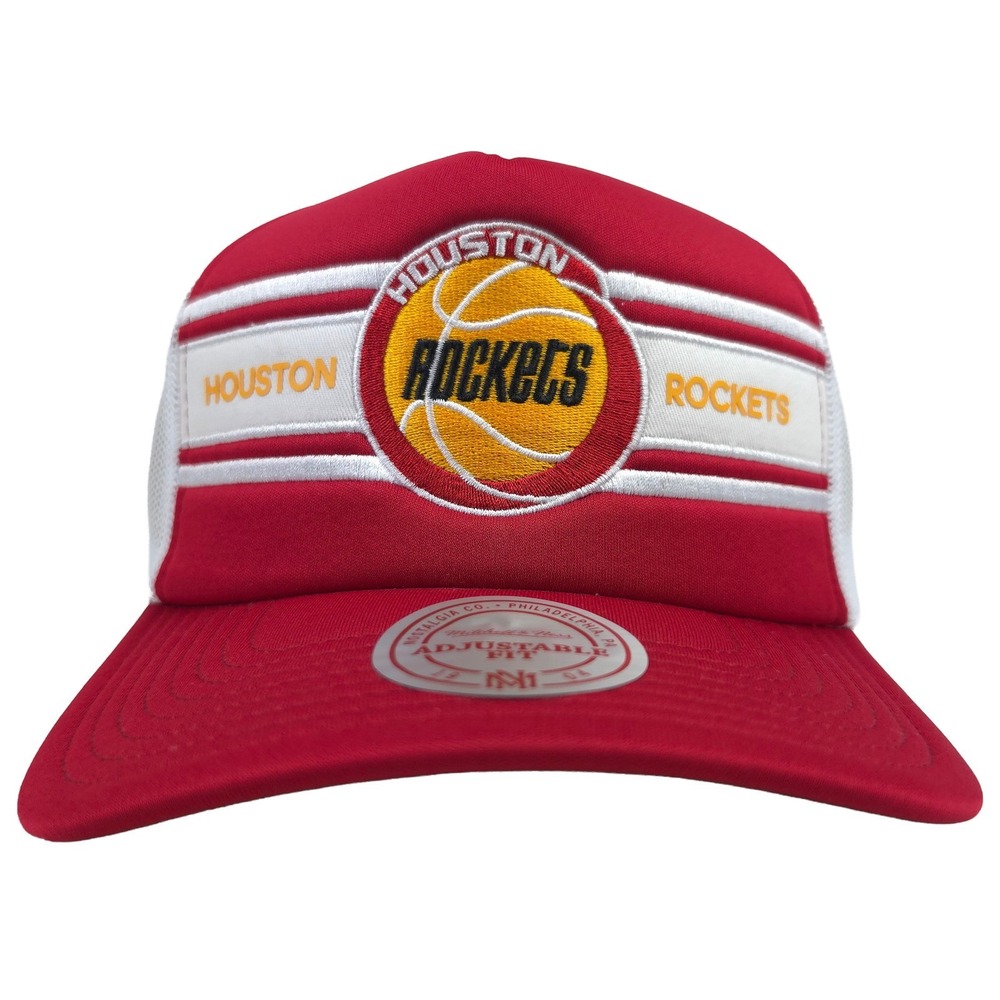 Houston Rockets Mitchell & Ness NBA Trucker Hat Cap 3D Logo White Stripes NWT